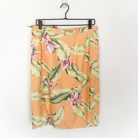 Tommy Bahama Women’s Vintage Fuzzy Peach Silk Tropical Floral Print Wrap Skirt B - Picture 7 of 14